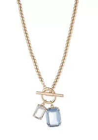Gold Tone Blue Stone Pendant Necklace