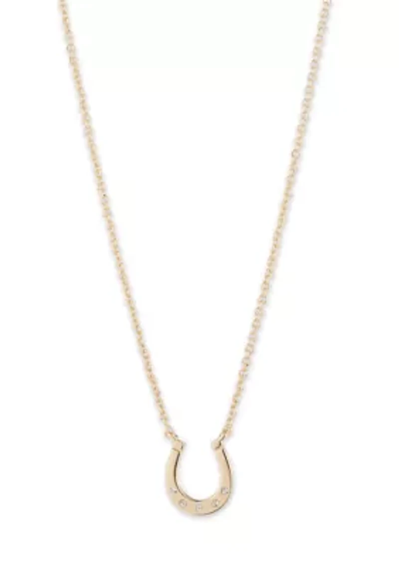 Gold Tone Horseshoe Pendant Necklace