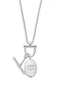 Silver Tone Adjustable Logo Pendant Necklace