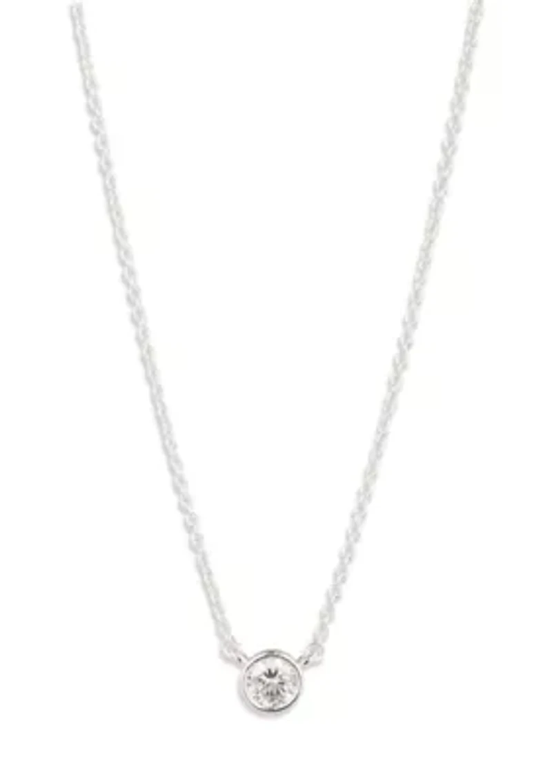 CZ Silver-Tone Pendant Necklace