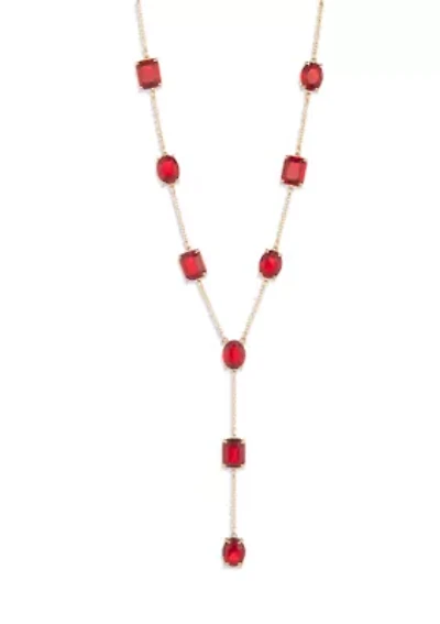 Multi Red Stone Y-Neck Necklace