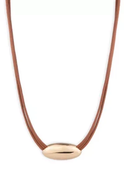 Brown Leather Gold Tone Pendant Necklace