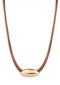 Brown Leather Gold Tone Pendant Necklace