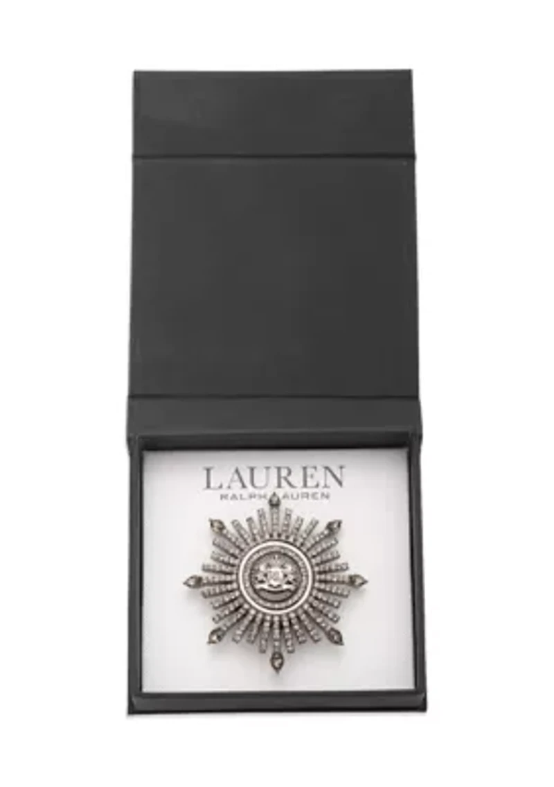 Hematite Tone Gray Crest Pin