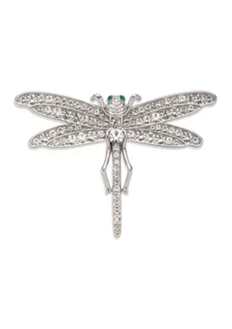 Silver Tone Crystal Dragonfly Pin