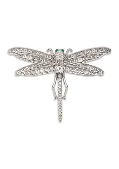Silver Tone Crystal Dragonfly Pin 