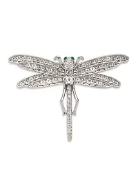 Silver Tone Crystal Dragonfly Pin 