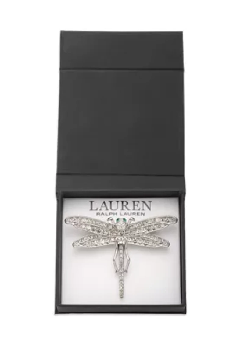 Silver Tone Crystal Dragonfly Pin