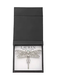 Silver Tone Crystal Dragonfly Pin 