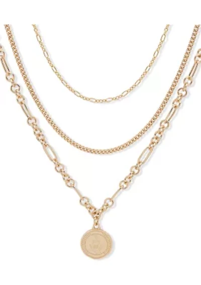 Gold Tone Multi-Row Chain Pendant Necklace