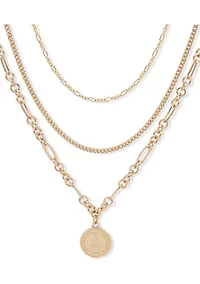 Gold Tone Multi-Row Chain Pendant Necklace