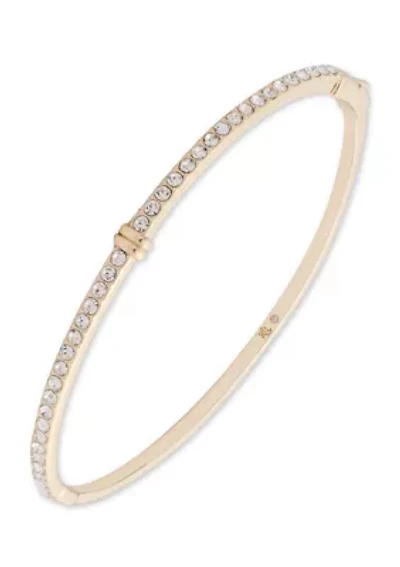 Gold Tone Crystal Thin Pavé Hinge Bangle Bracelet