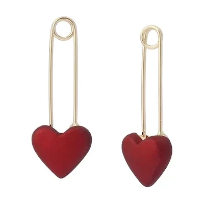 Love Spell Heart Safety Pin Drop Earrings