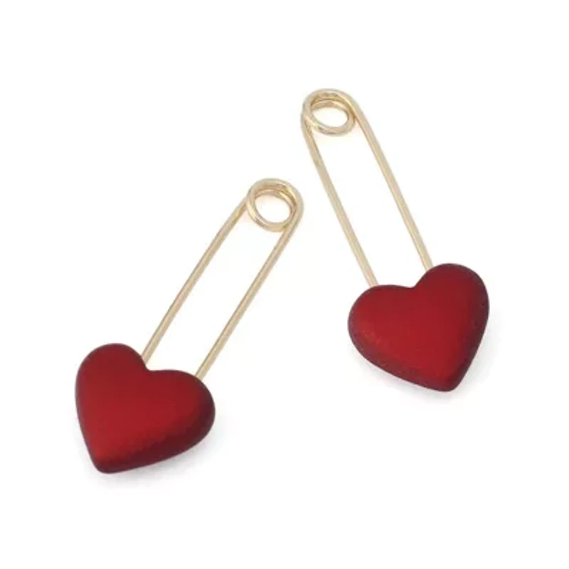 Love Spell Heart Safety Pin Drop Earrings