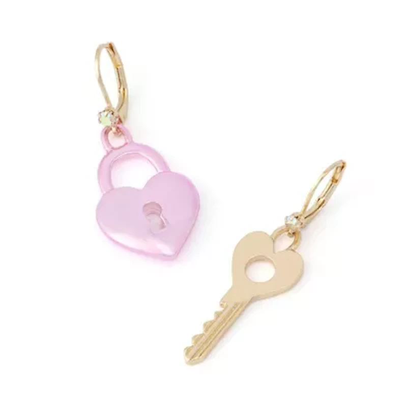 Sweetheart Lock & Key Drop Earrings