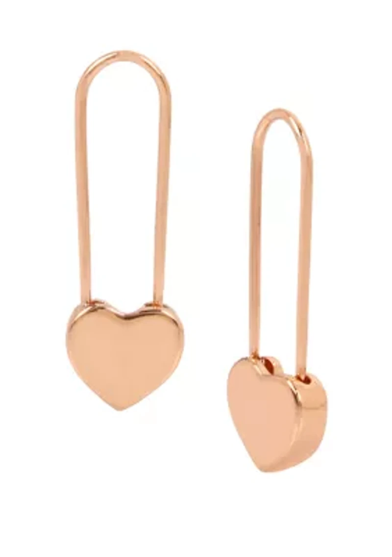 Heart Safety Pin Drop Earrings