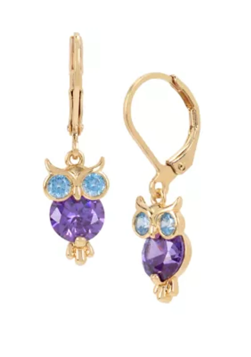 Lab Created Cubic Zirconium Owl Drop Earrings
