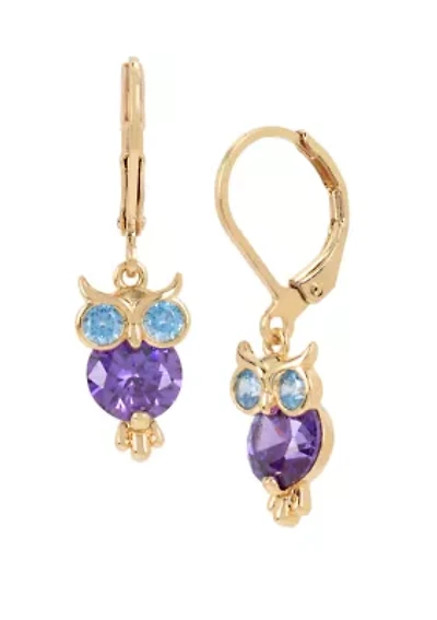 Lab Created Cubic Zirconium Owl Drop Earrings