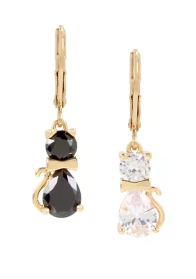 Cubic Zirconium Cat Drop Earrings