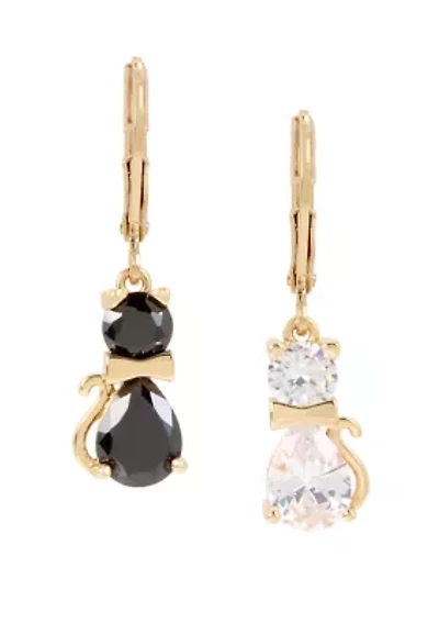 Cubic Zirconium Cat Drop Earrings