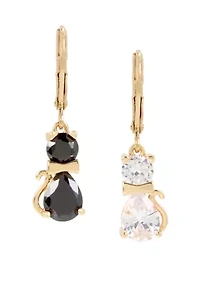Cubic Zirconium Cat Drop Earrings