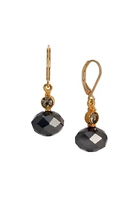 Gold Tone Rondell Bead Crystal Drop Leverback Earrings