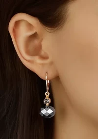 Gold Tone Rondell Bead Crystal Drop Leverback Earrings