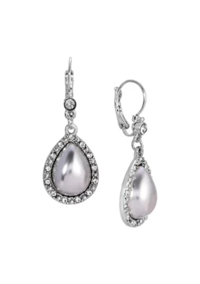 Gold Tone Stone Teardrop Leverback Earrings