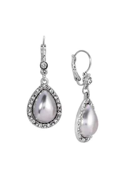 Gold Tone Stone Teardrop Leverback Earrings