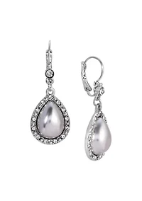 Gold Tone Stone Teardrop Leverback Earrings