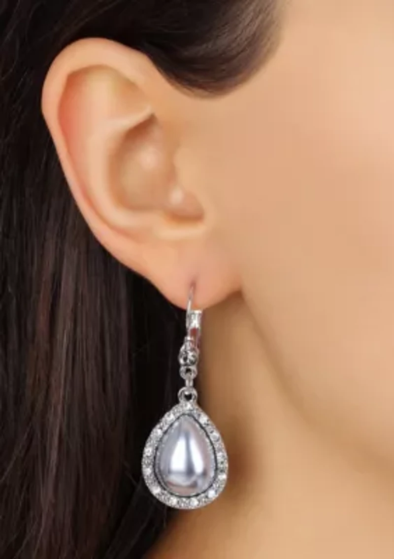 Gold Tone Stone Teardrop Leverback Earrings