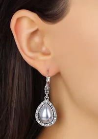 Gold Tone Stone Teardrop Leverback Earrings