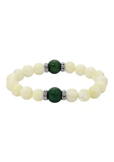 Silver Tone Mother of Pearl & Color Bead Stretch Bracelet