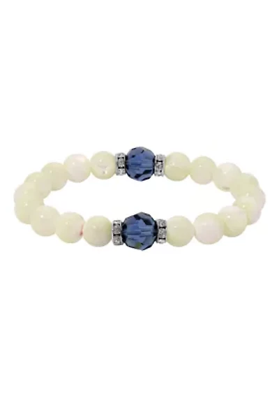 Silver Tone Mother of Pearl & Color Bead Stretch Bracelet