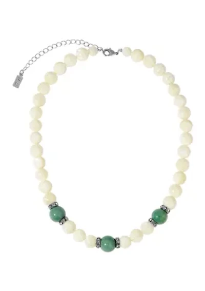 Silver Tone Mother of Pearl & Color Bead Necklace 16" Adj.