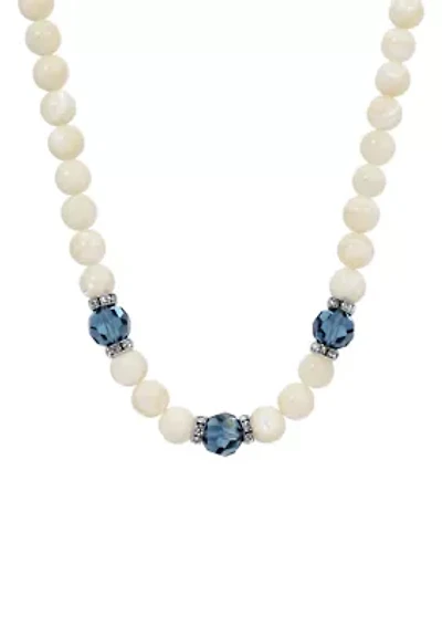 Silver Tone Mother of Pearl & Color Bead Necklace 16" Adj.