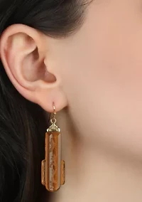 Gold Tone Glass Art Deco Drop Wire Earring