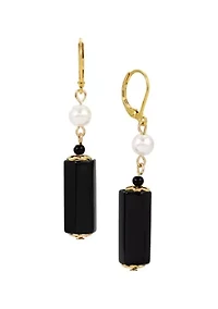 Gold Tone Faux Pearl Rectangular Semi-Precious Bead Earring
