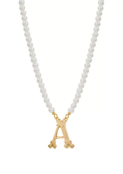 Gold Tone Initial Fx Pearl Pendant 16Adj