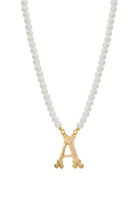 Gold Tone Initial Fx Pearl Pendant 16Adj