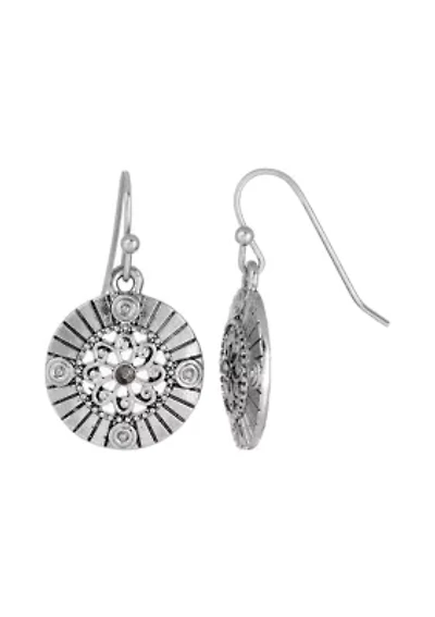 Silver-Tone Round Drop Earrings