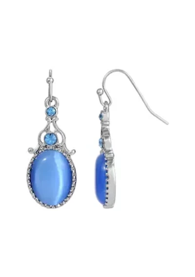 Silver-Tone Cat Eye Oval Drop Earrings
