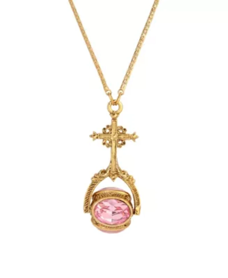 14K Gold Dipped Cross Multi Stone Spinner Necklace 30"
