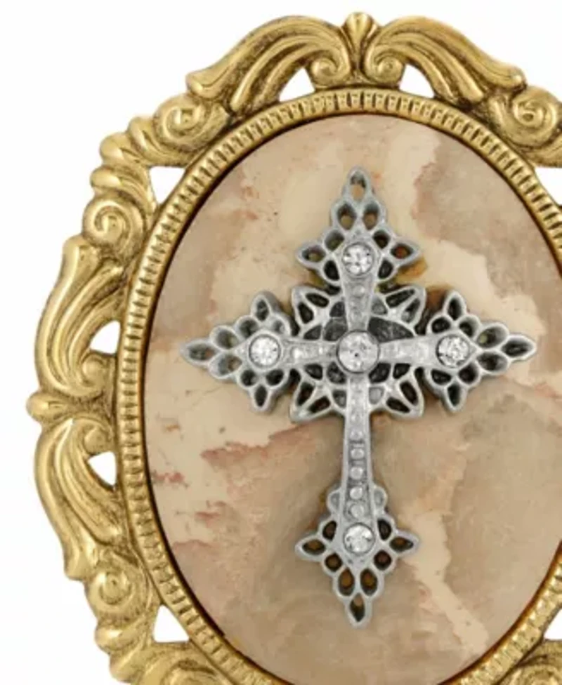 14k Gold Dipped Semi-Precious Oval Brooch