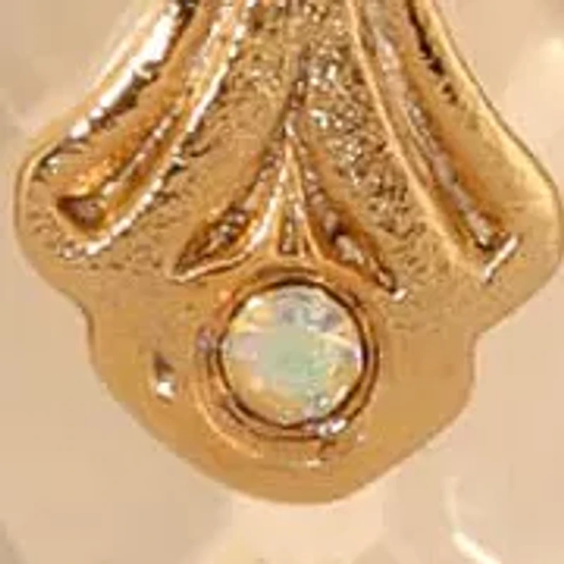 14K Gold Dipped Oval Glass Drop Crystal Cross Necklace 16" Adj.