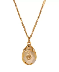 14K Gold Dipped Oval Glass Drop Crystal Cross Necklace 16" Adj.