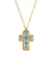 14K Gold Dipped Moonstone Cross Locket Necklace 32"