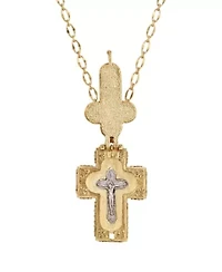 14K Gold Dipped Moonstone Cross Locket Necklace 32"