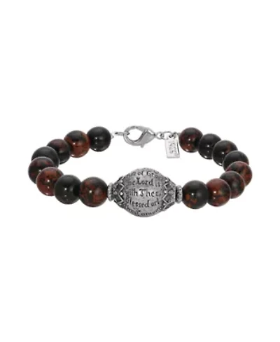 Silver Tone Round Semi Precious Bead Prayer Bracelet