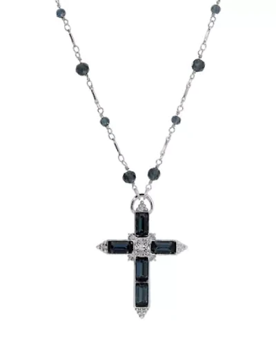 Baguette Stone Cross Beaded Necklace 30"